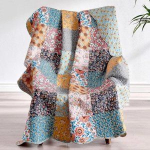 New Boho Floral Throw Blanket Bedspread Quilt - 50" x 60"